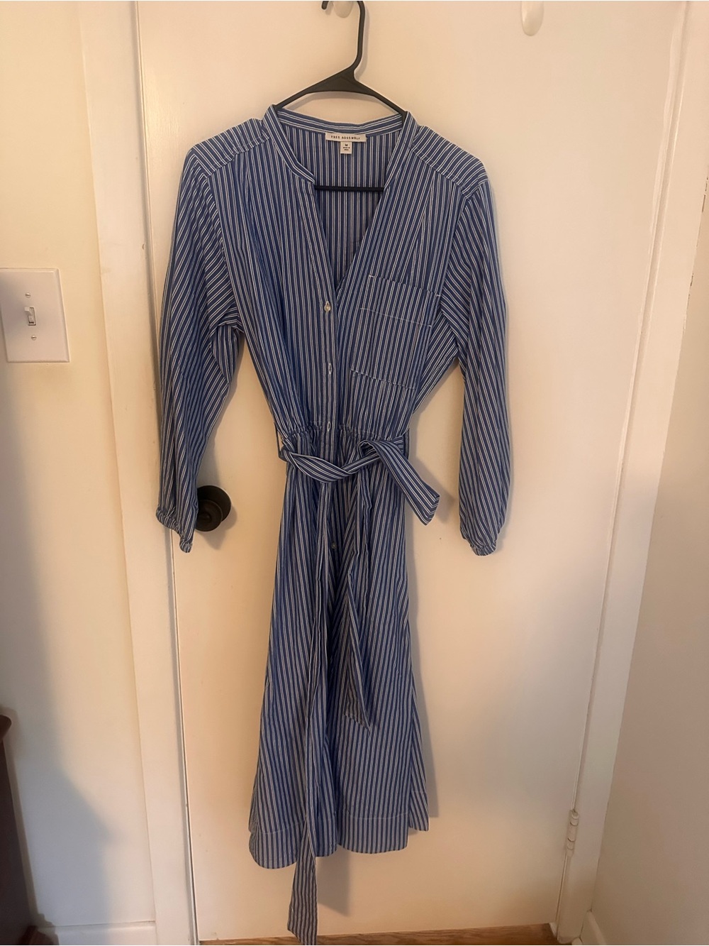 Free assembly Blue Stripe Tie-Waist Midi Dress